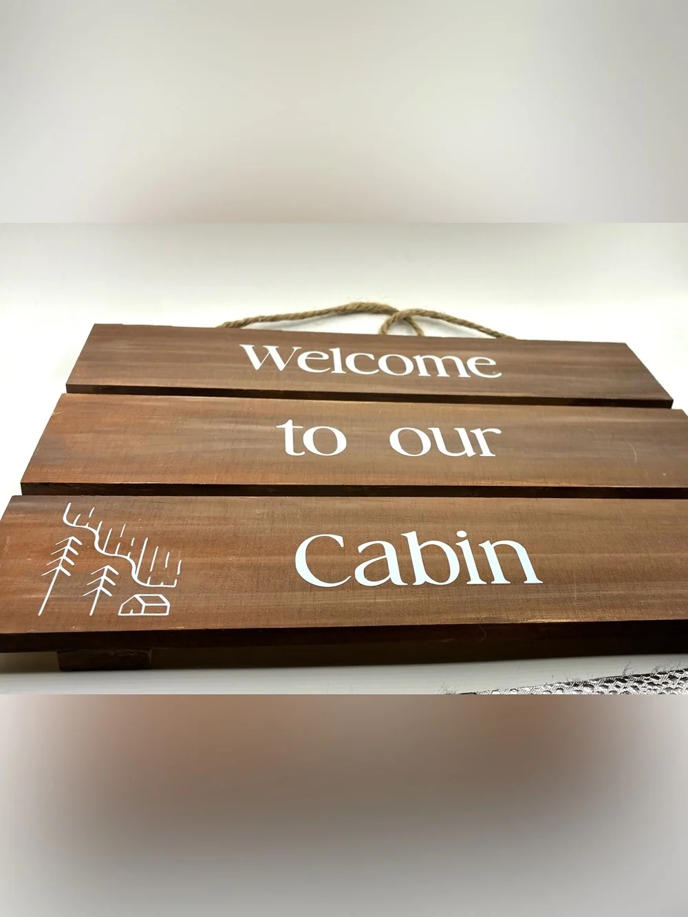Welcome to Our Cabin Wooden Wall Sign - Brown & Gray - Picture 4 of 4